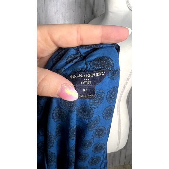 Banana Republic Petite Women's Bow Tie Neck‎ Blouse Blue Size Large - Picture 5 of 5
